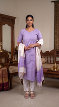 Lavender Straight Kurta Set with Ivory Dupatta