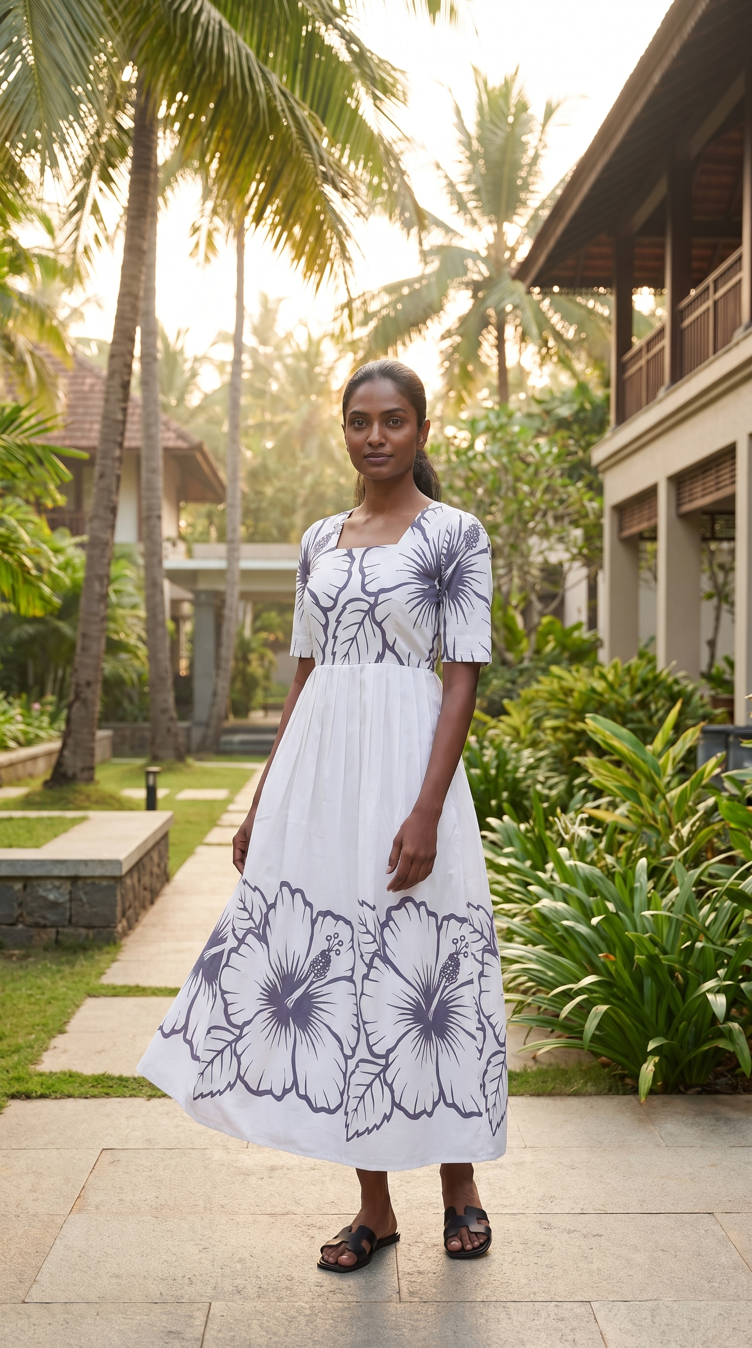 White &amp; Charcoal Floral Print Maxi Dress