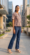 Beige Paisley Printed Collared Top
